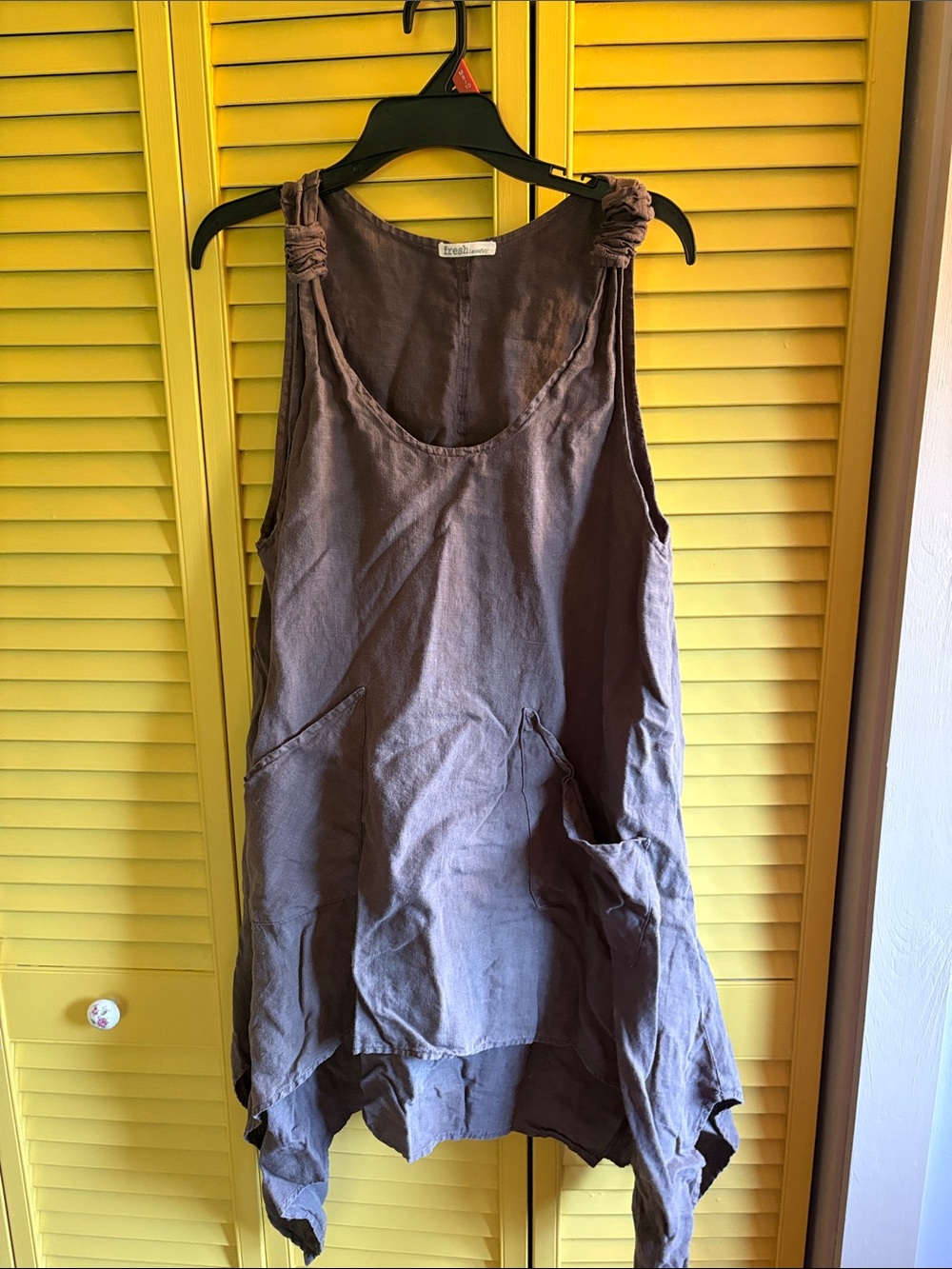 Fresh Laundry Gray Sleeveless Asymmetrical Linen Tunic with Knot Shoulders